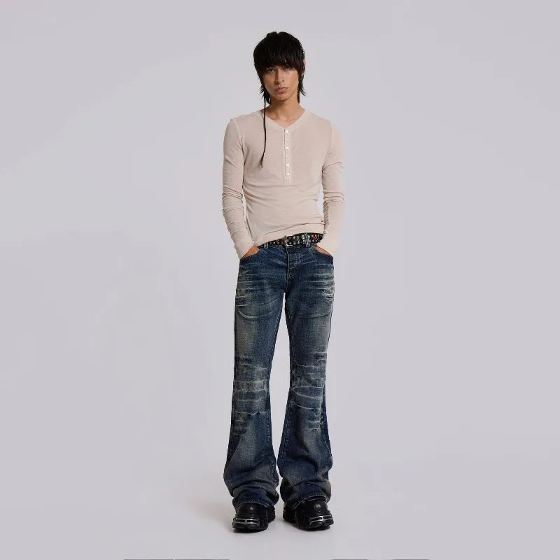 Distressed Flare Jeans – Y2K Bootcut Streetwear Denim