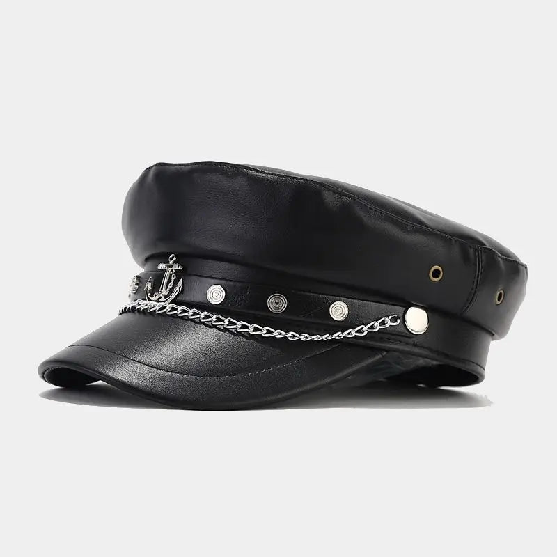 PU Leather Newsboy Cap Vintage Flat Military Hat