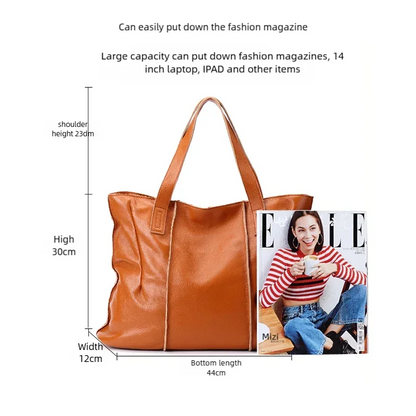 Genuine Leather Women's Large Tote Bag – Soft Cowhide Shoulder Bag