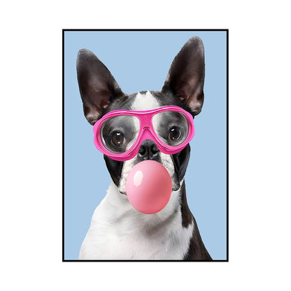 Funny Dog Bubble Gum Poster – Pomeranian with Pink Glasses Wall Art Print