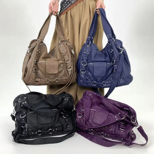 Y2K Studded Tote Bag – Women's Large Faux Leather Shoulder Bag