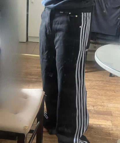 Y2K Baggy Wide-Leg Jeans with Side Stripe – Harajuku Streetwear