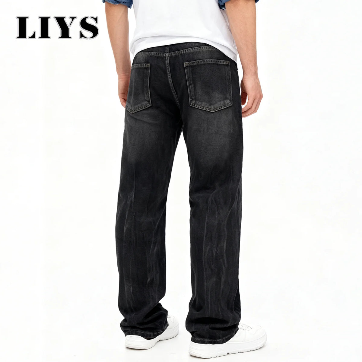 Retro Washed Black Baggy Wide Leg Jeans – Men's Loose Casual Denim Pants