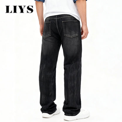 Retro Washed Black Baggy Wide Leg Jeans – Men's Loose Casual Denim Pants