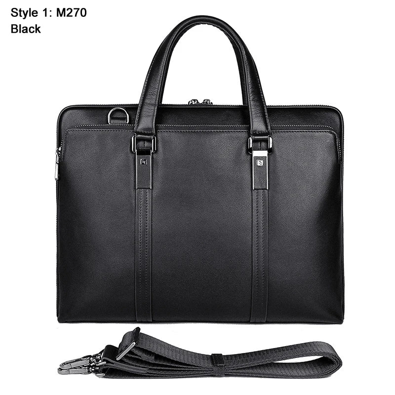Genuine Leather Men's Briefcase – 15.6" Laptop & Business Bag