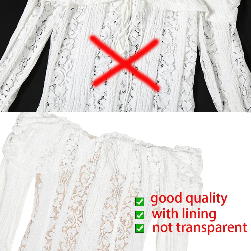 Women's Lace Off-Shoulder Long Sleeve Mini Dress