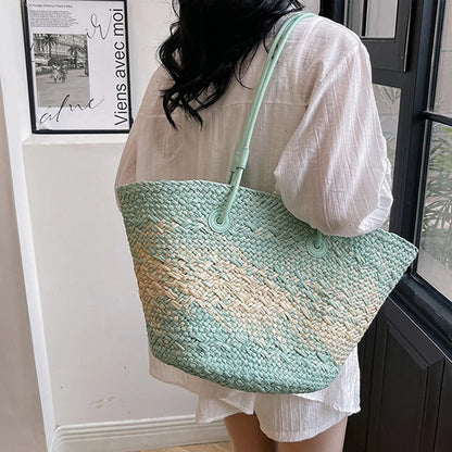 Colorful Straw Woven Beach Bag Large Capacity Underarm Basket Bag