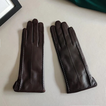 Women's Leather Wool-Lined Winter Gloves with Touchscreen