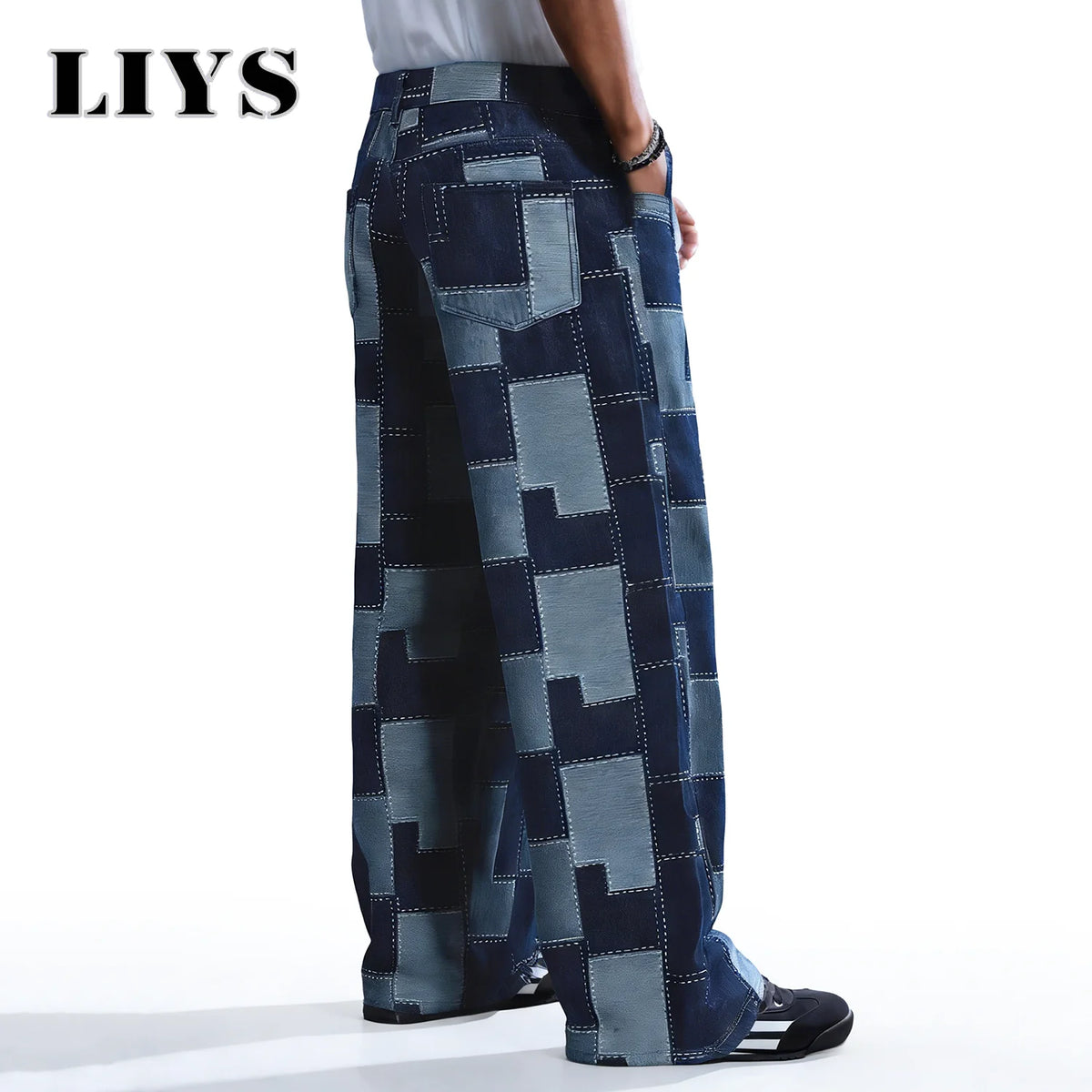 Pixel Pattern Wide Leg Baggy Jeans – Men's Street Denim Pants