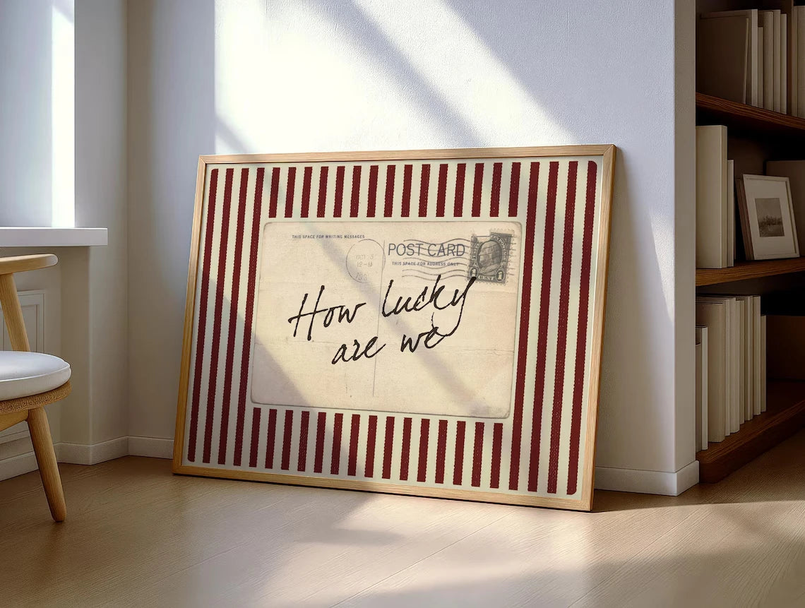 How Lucky Are We Vintage Wall Art Print – Retro Postcard Love Quote