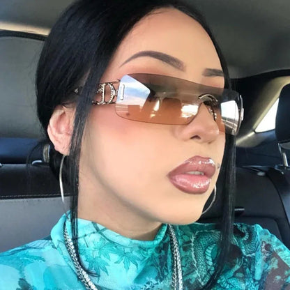 Rimless Y2K Shield Sunglasses – UV400 Wraparound Unisex
