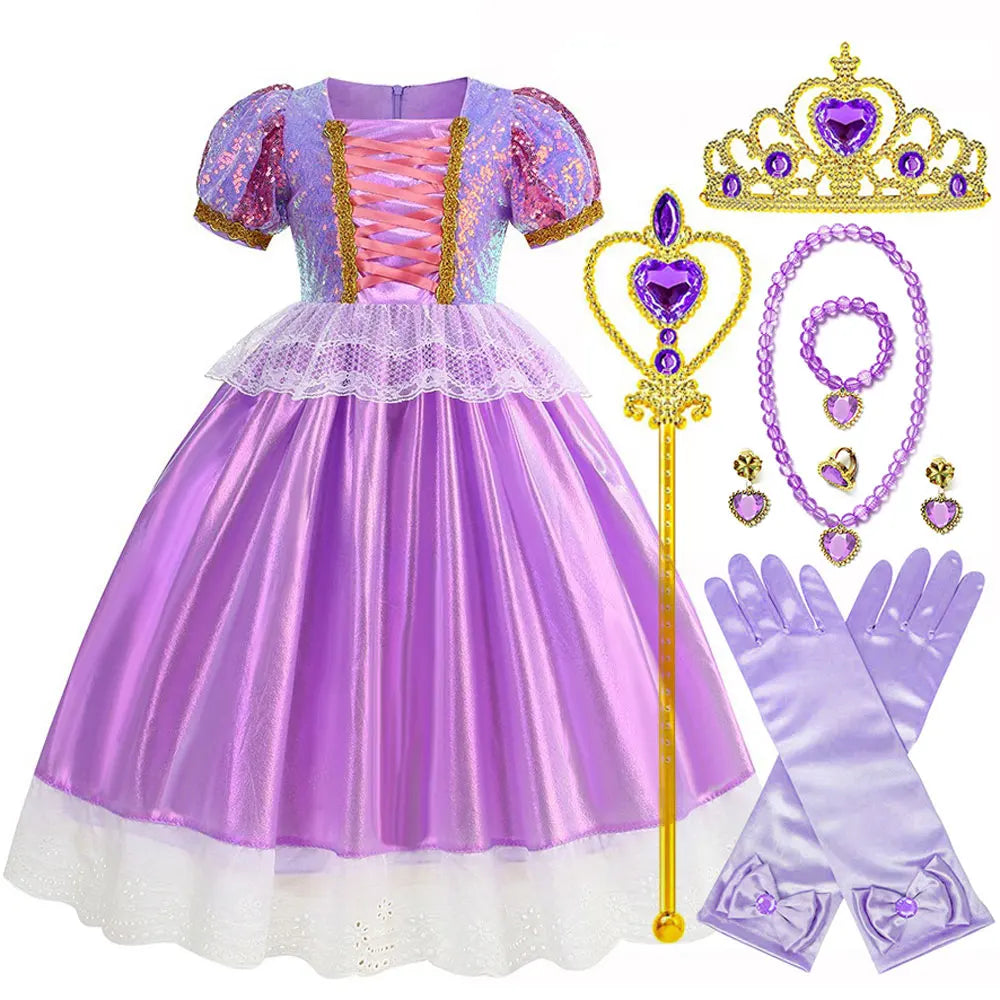 Rapunzel Purple Puffy Dress With Accessories