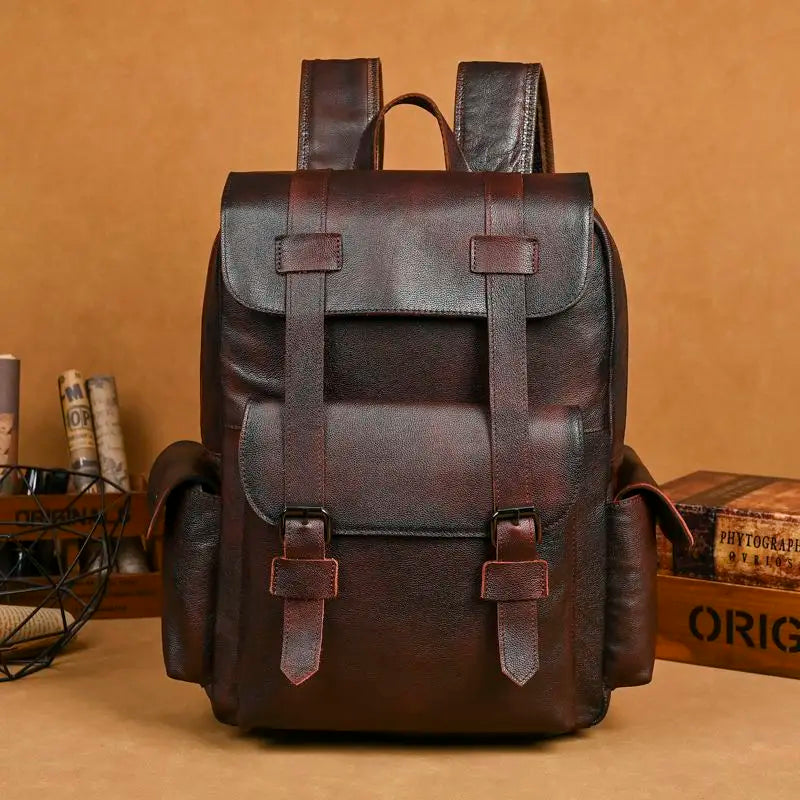 Genuine Leather Men's Vintage Backpack – Large Capacity