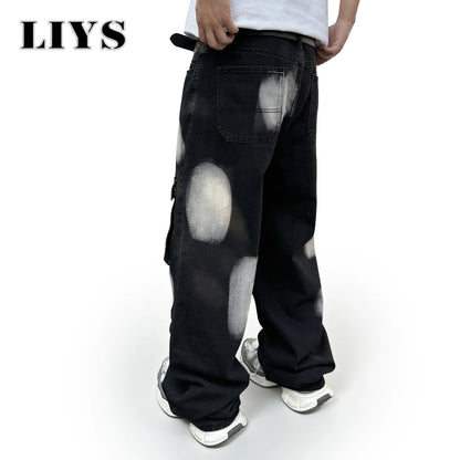 Splashed Ink Cargo Jeans – Men's Streetwear Denim Pants