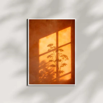 Botanical Window Shadow Canvas Wall Art – Terracotta Sunset Print