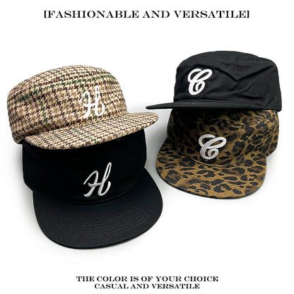 Flat Top Peaked Cap – Retro Houndstooth & Leopard Print Hat for Men & Women