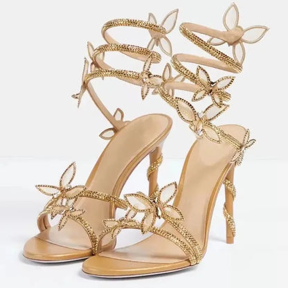 Crystal Butterfly Stiletto Sandals – Open Toe Ankle Strap Heels