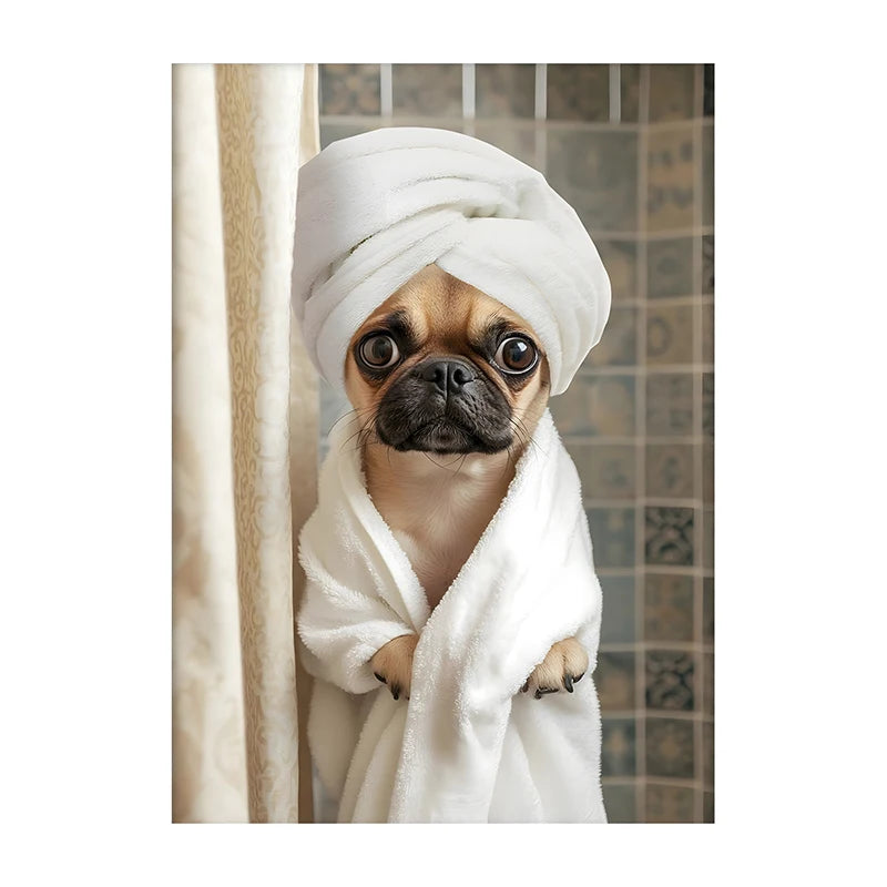 Funny Dog Bathroom Poster – Schnauzer in Bathrobe Wall Art Print