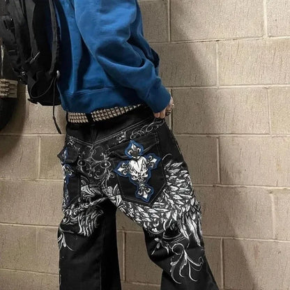 Y2K Wide Leg Baggy Jeans – Vintage Harajuku Streetwear Denim Pants