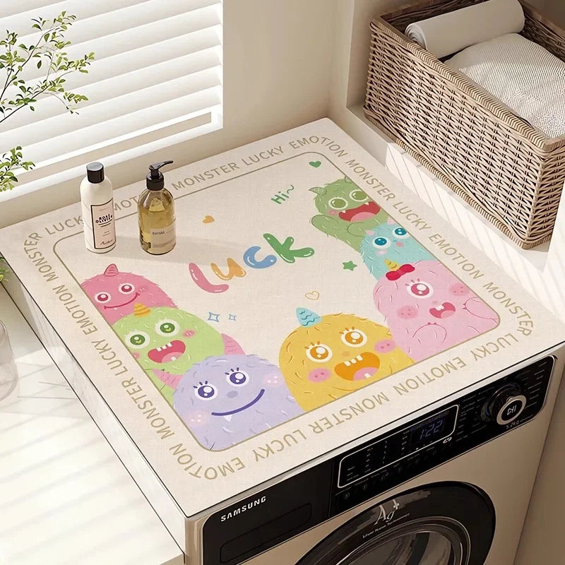 Washing Machine Top Cover Mat – Absorbent Non-Slip Cute Cartoon Pad