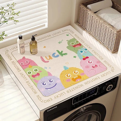 Washing Machine Top Cover Mat – Absorbent Non-Slip Cute Cartoon Pad