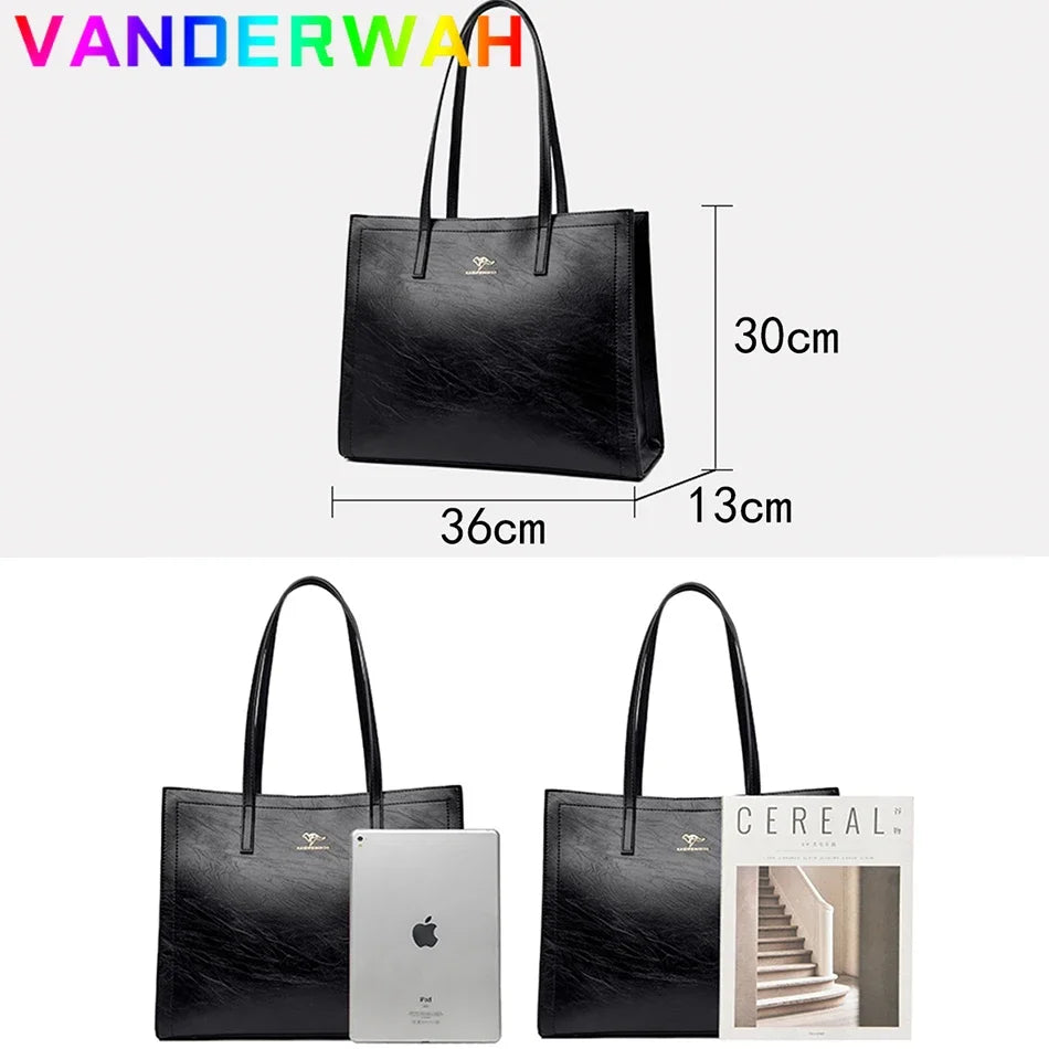 Vintage Leather Tote Bag – Large Capacity Top-Handle