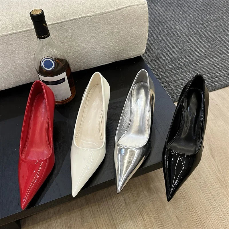 Pointed Toe Wedge Pumps for Women – Patent Leather Heels