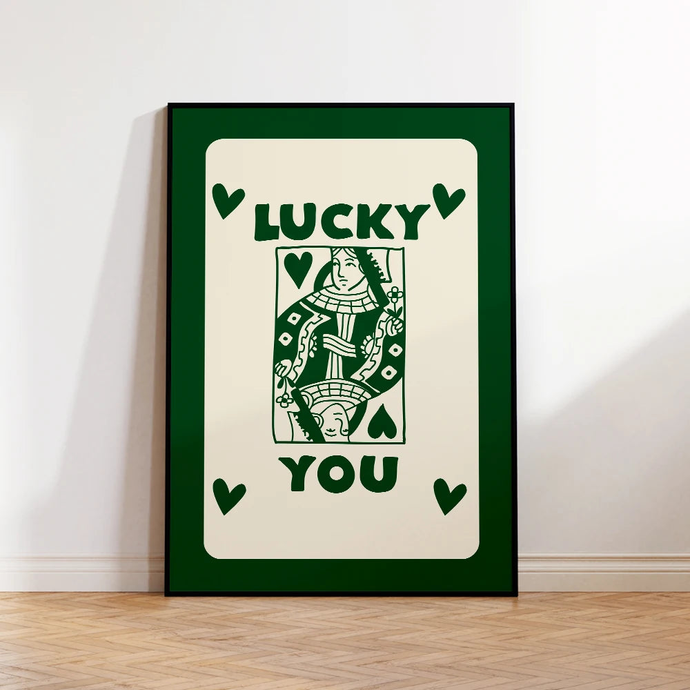 Lucky You Playing Card Wall Art Poster – Retro Green Ace Print