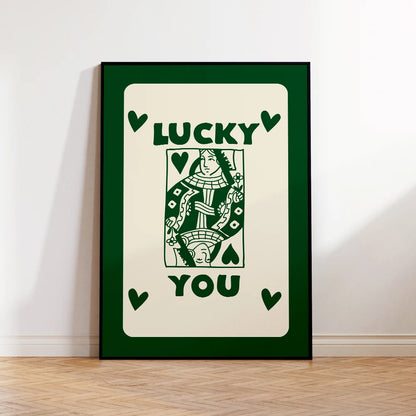 Lucky You Playing Card Wall Art Poster – Retro Green Ace Print