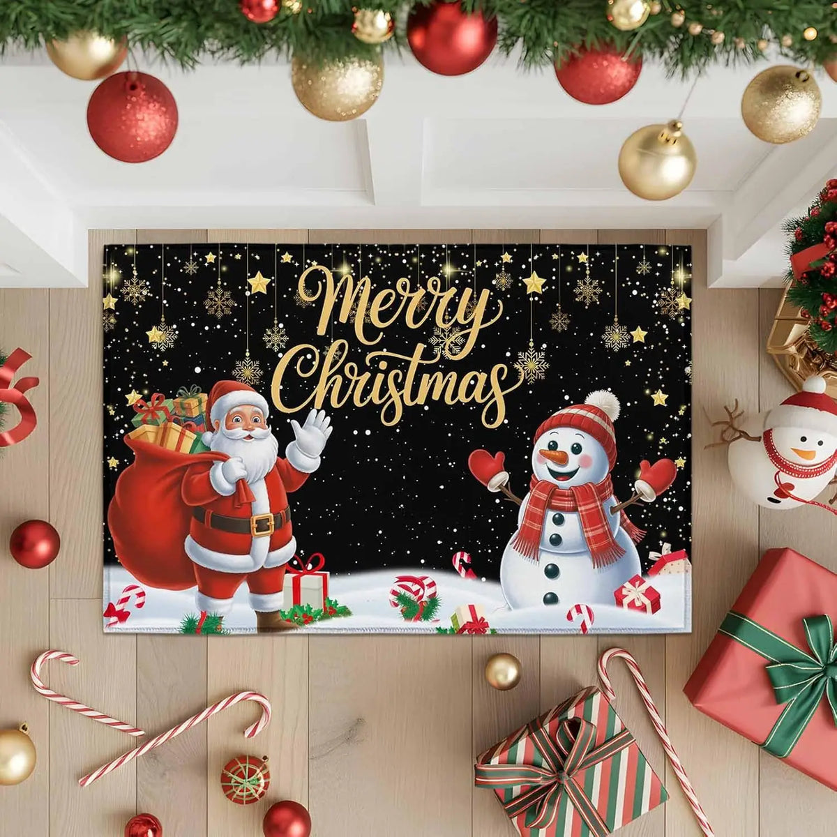 Christmas Doormat – Santa & Snowman Non-Slip Welcome Mat