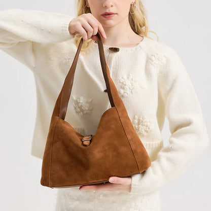 Suede Leather Shoulder Bag for Women – Soft Cowhide Crossbody
