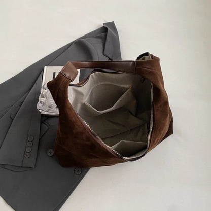 Women Suede Shoulder Bag with Zipper Hobo Bags