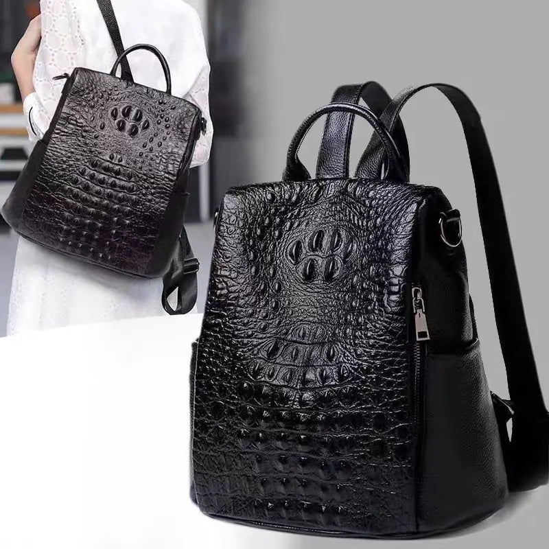 Genuine Leather Alligator Backpack for Women