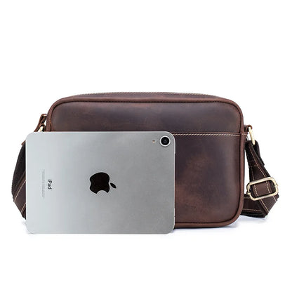 Men's Vintage Leather Crossbody Bag - Genuine Cowhide Shoulder Messenger
