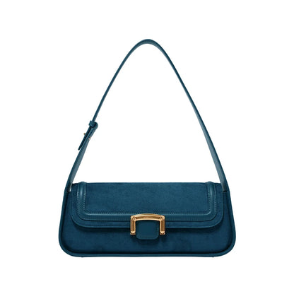 Suede Buckle Flap Shoulder Bag