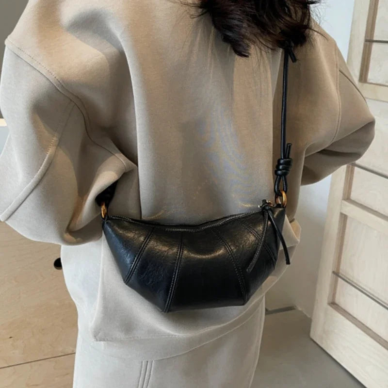 Personalized Croissant Shoulder Bag Vintage PU Leather