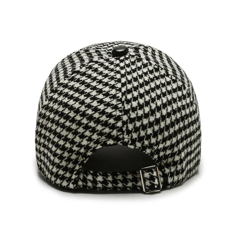 Houndstooth Baseball Cap – Warm Windproof Adjustable Hat