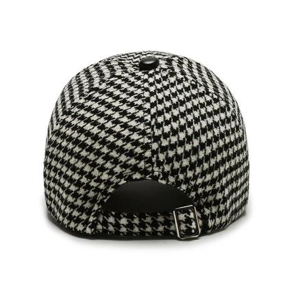 Houndstooth Baseball Cap – Warm Windproof Adjustable Hat