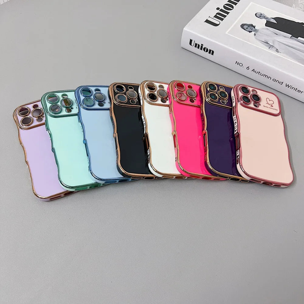 Electroplating Wave Heart iPhone Case – Gold Plated TPU Cover