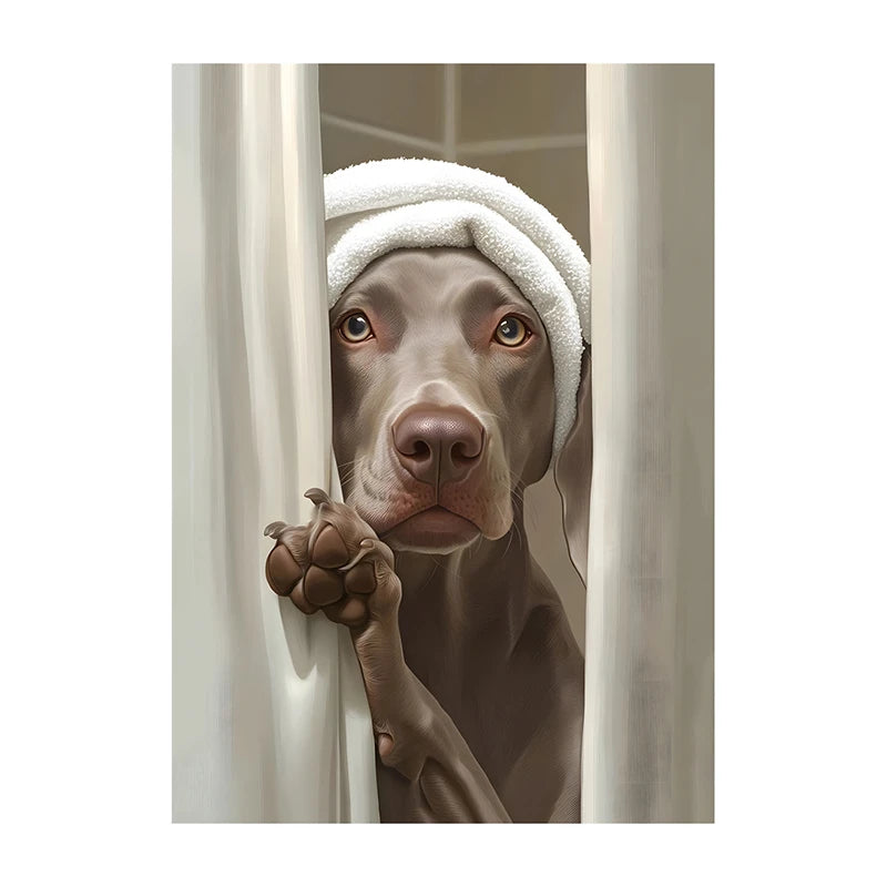 Cute Dog Bathroom Wall Art Poster – Funny Shower Print