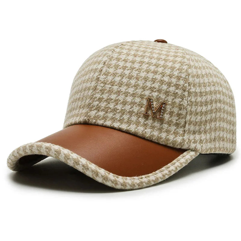 Houndstooth Baseball Cap – Warm Windproof Adjustable Hat