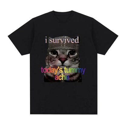 Funny Cat Meme T-Shirt – I Survived Today's Tummy Ache