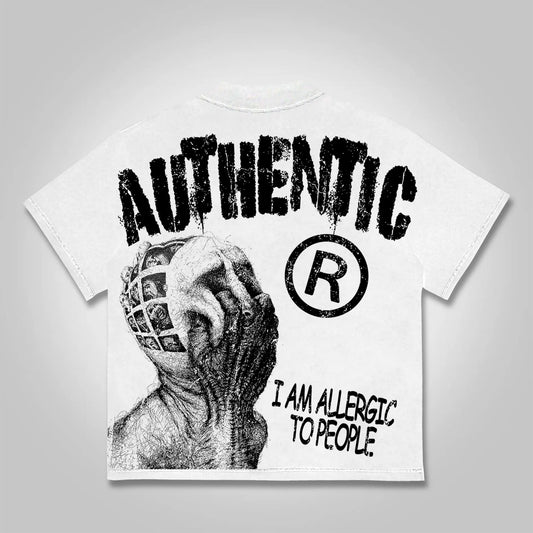 Oversized Graphic T-Shirt – "I Am Allergic To People" Y2K Streetwear Tee