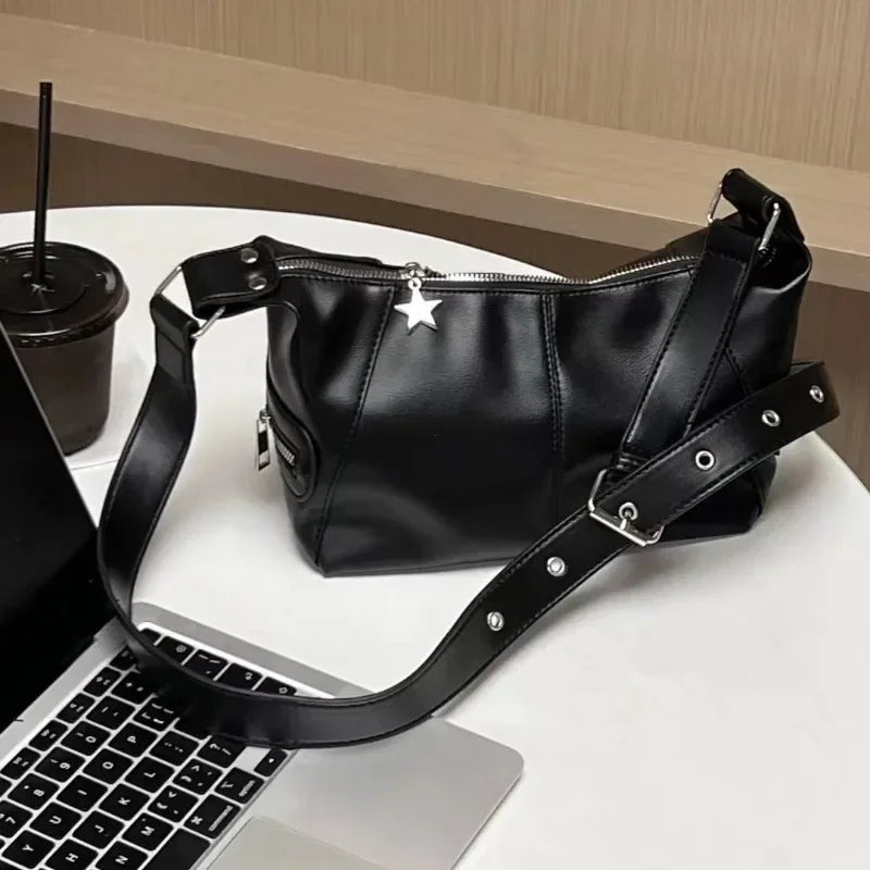 Y2K Korean Gothic Star Girl Black Handbag