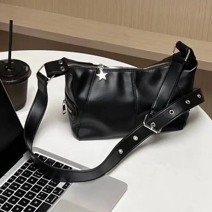 Y2K Korean Gothic Star Girl Black Handbag