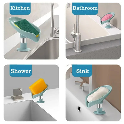 Leaf Soap Holder Suction Cup Drain Tray