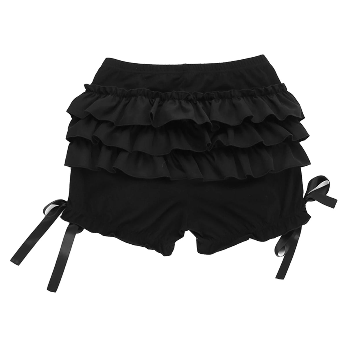 Gothic Black Ruffle Bloomer Shorts – Women's Layered Harajuku Streetwear