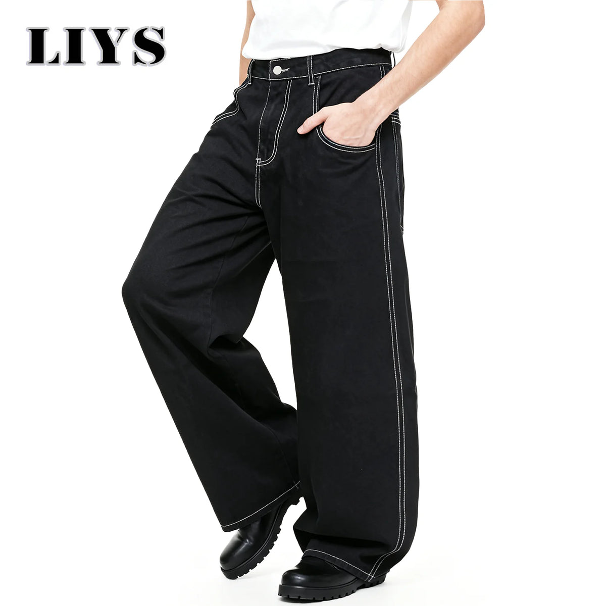 Black Baggy Wide Leg Jeans – Unisex Retro Denim Pants