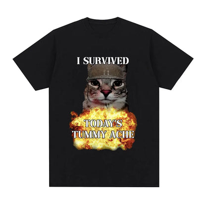 Funny Cat Meme T-Shirt – I Survived Today's Tummy Ache