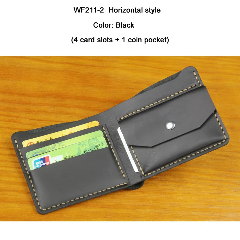 Handmade Crazy Horse Leather Bifold Wallet with Coin Pocket